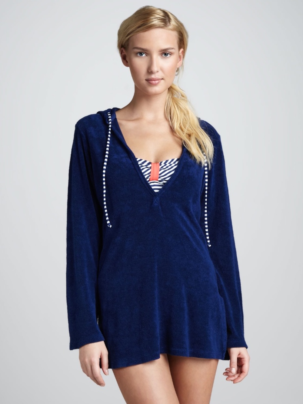 Splendid Terry Cloth Hooded Tunic Swim Cover Up Coverup Size Large NWT